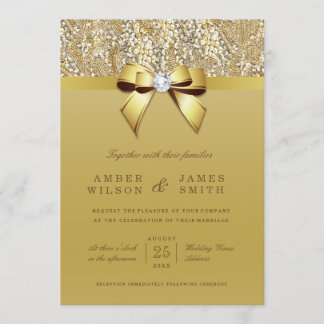 Glam Gold Sequins und Bow Wedding Einladung