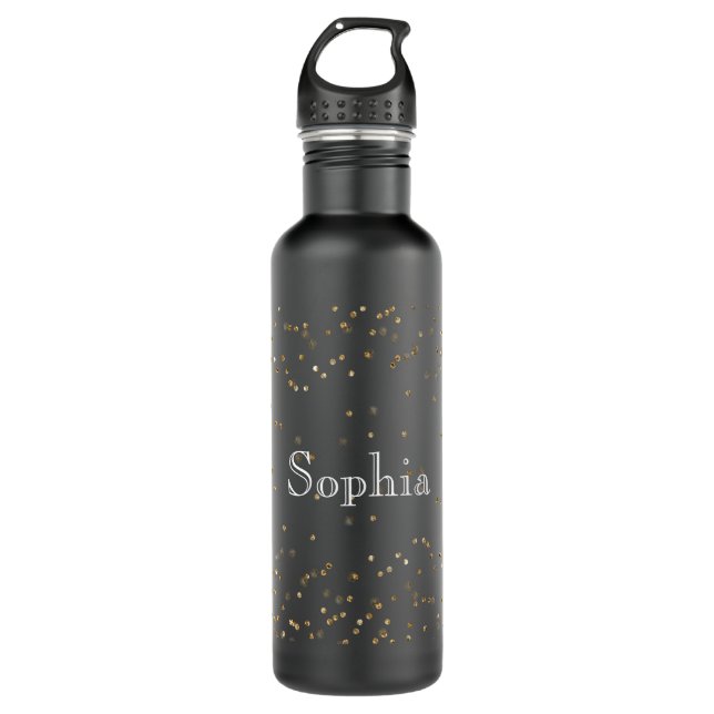Glam Gold Sparkle Confetti Personalisiert Edelstahlflasche (Vorderseite)