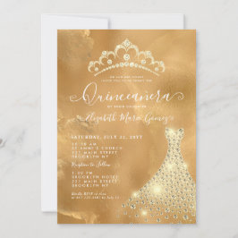 Glam Gold Sparkle Diamond Tiara Kleid Quinceanera Einladung