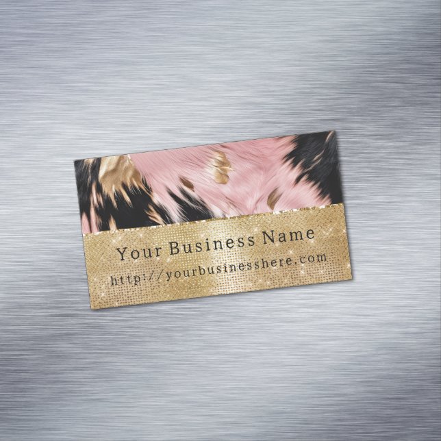 Glam Gold Sparkle Pink Black Cowhide Magnetische Visitenkarte (Beispiel)