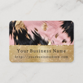 Glam Gold Sparkle Pink Black Cowhide Visitenkarte