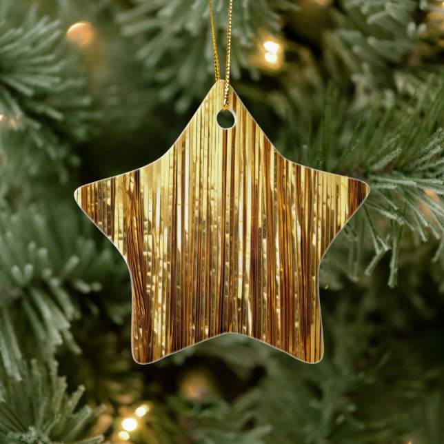 Glam Gold Sparkle Stripes Wedding Keramik Ornament (Baum)
