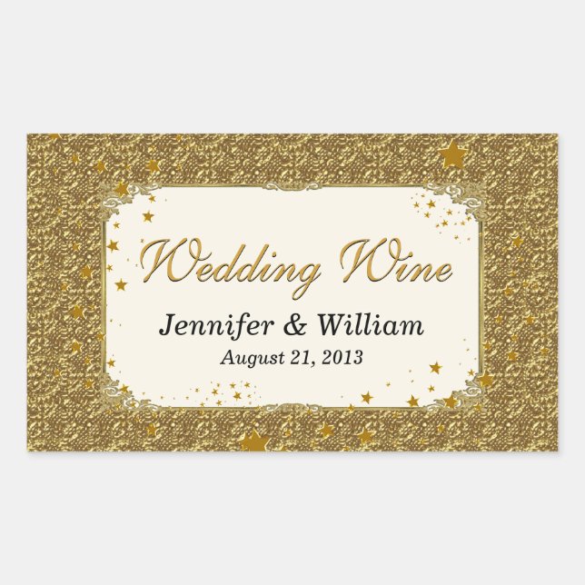 Glam Gold Tone Wedding Wine Flasche Label Rechteckiger Aufkleber (Vorderseite)