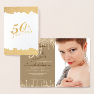 Glam Gold Tropfen 50 & Fab Geburtstagsparty Real I Folienkarte