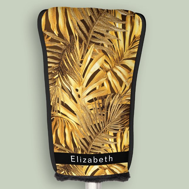 Glam Gold Tropical Leaves Personalized Golf Headcover (Von Creator hochgeladen)