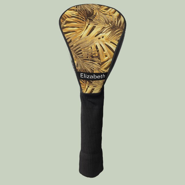 Glam Gold Tropical Leaves Personalized Golf Headcover (Von Creator hochgeladen)