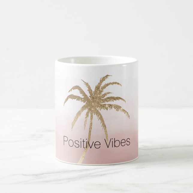 Glam Gold Tropical Palm Pink ombre Kaffeetasse (Mittel)