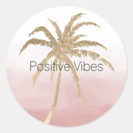 Glam Gold Tropical Palm Pink ombre Runder Aufkleber