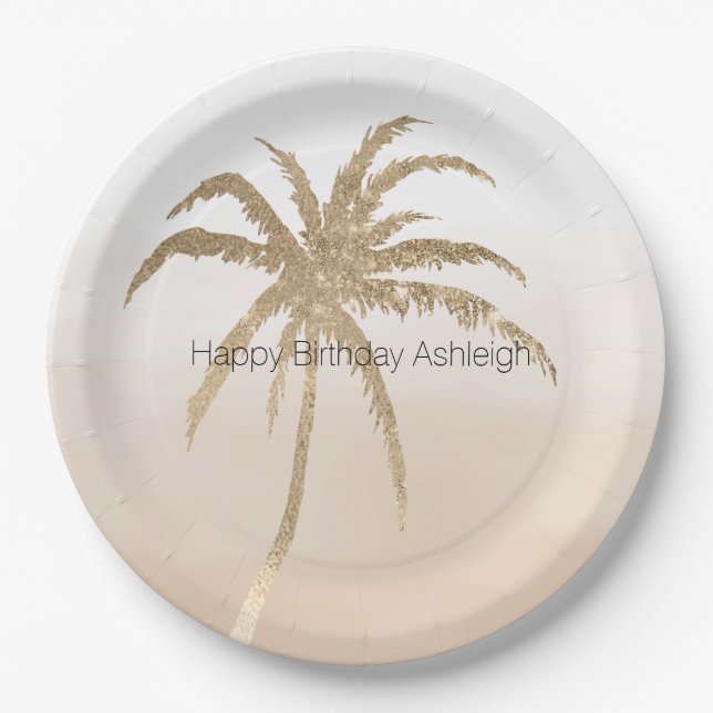 Glam Gold Tropical Palm Tree Ombre Pappteller (Vorderseite)
