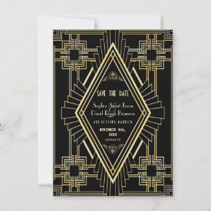 Glam Gold und Black Great Gatsby Save the Date