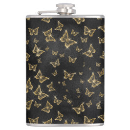 Glam Gold und schwarze Schmetterlinge Muster Flachmann