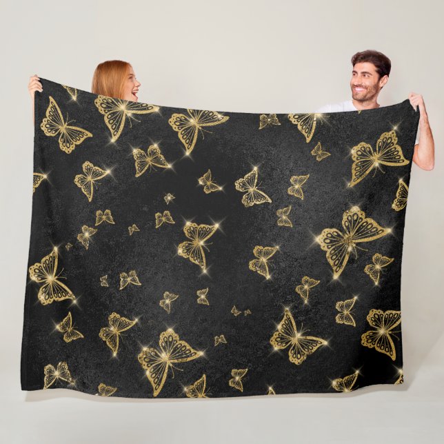 Glam Gold und schwarze Schmetterlinge Muster Fleecedecke (Beispiel)
