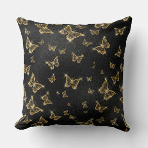 Glam Gold und schwarze Schmetterlinge Muster Kissen