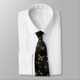 Glam Gold und schwarze Schmetterlinge Muster Krawatte