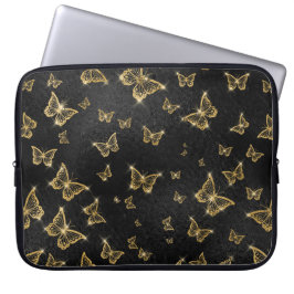 Glam Gold und schwarze Schmetterlinge Muster Laptopschutzhülle