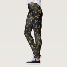 Glam Gold und schwarze Schmetterlinge Muster Leggings