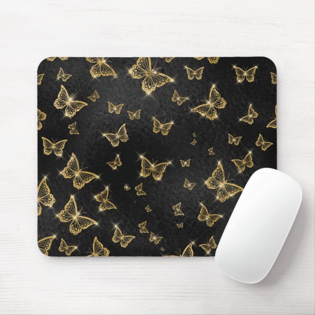 Glam Gold und schwarze Schmetterlinge Muster Mousepad (Mit Mouse)