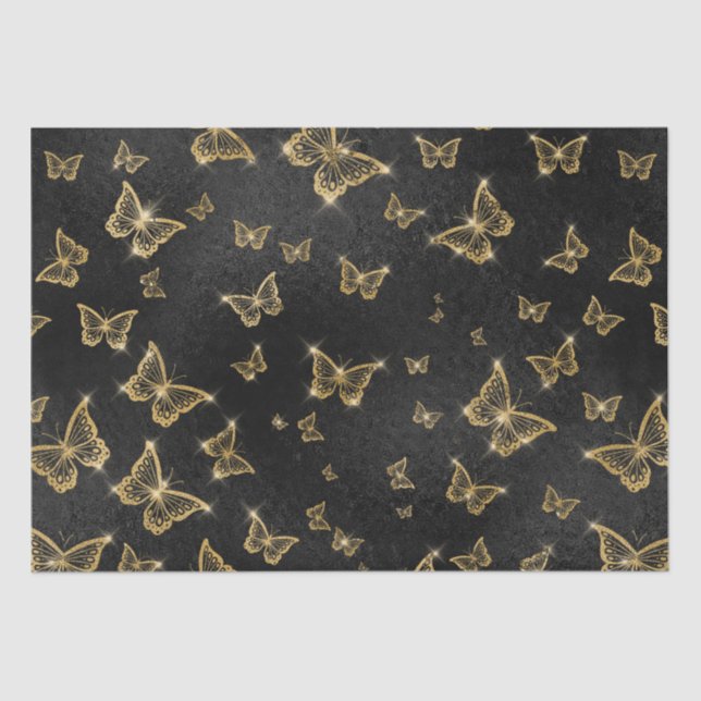 Glam Gold und schwarze Schmetterlinge Muster Seidenpapier (Vorderseite)