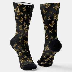 Glam Gold und schwarze Schmetterlinge Muster Socken