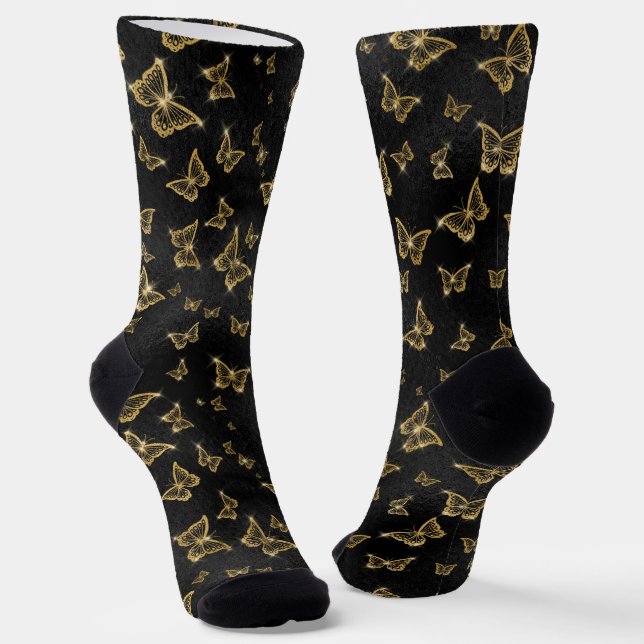 Glam Gold und schwarze Schmetterlinge Muster Socken (Gewinkelt)