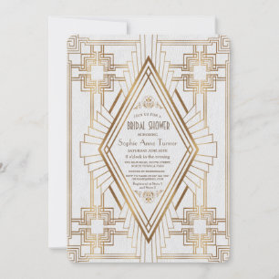 Glam Gold und Weiß Great Gatsby Brautparty Einladung