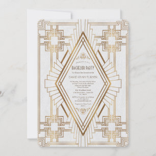 Glam Gold und White Great Gatsby Bachelor Party Einladung