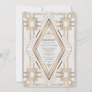 Glam Gold und White Great Gatsby Junggesellenabsch Einladung
