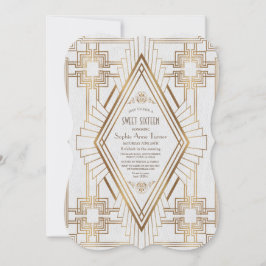 Glam Gold und White Great Gatsby Sweet 16 Einladung