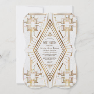 Glam Gold und White Great Gatsby Sweet 16 Einladung