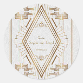 Glam Gold und White Great Gatsby Wedding Runder Aufkleber