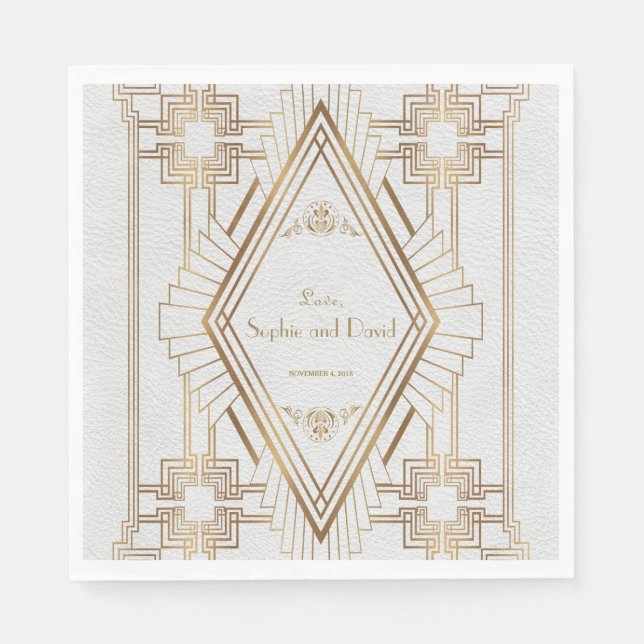 Glam Gold und White Great Gatsby Wedding Serviette (Vorderseite)