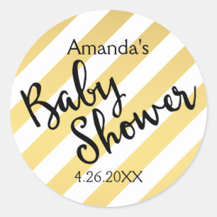 Glam Gold und White Stripes Babydusche Runder Aufkleber