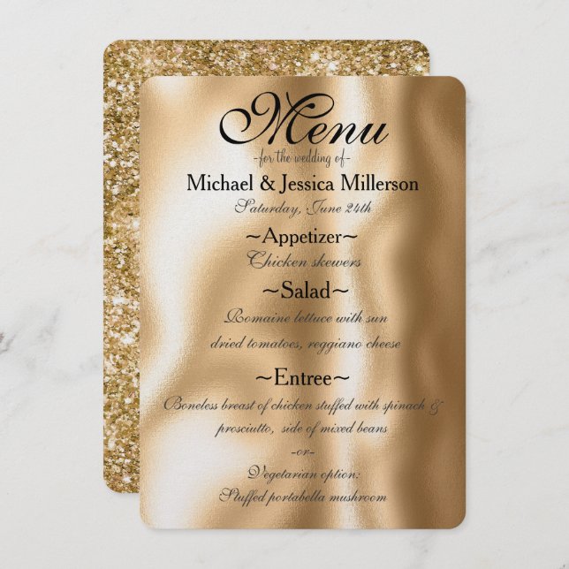 Glam Gold Wedding Menu Menükarte (Vorne/Hinten)