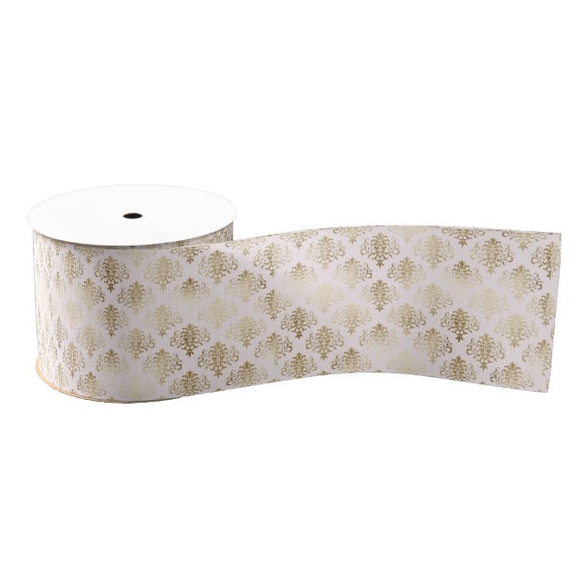 Glam Gold White Damask Ripsband (Spule)