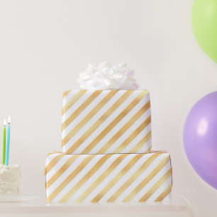 Glam Gold White Diagonal Strip Geschenkpapier