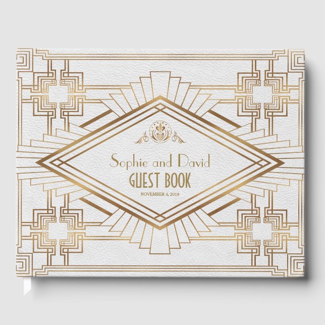 Glam Gold White Great Gatsby Wedding Gästebuch (Vorderseite)