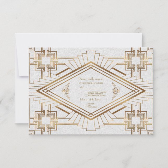 Glam Gold White Great Gatsby Wedding RSVP (Vorderseite)