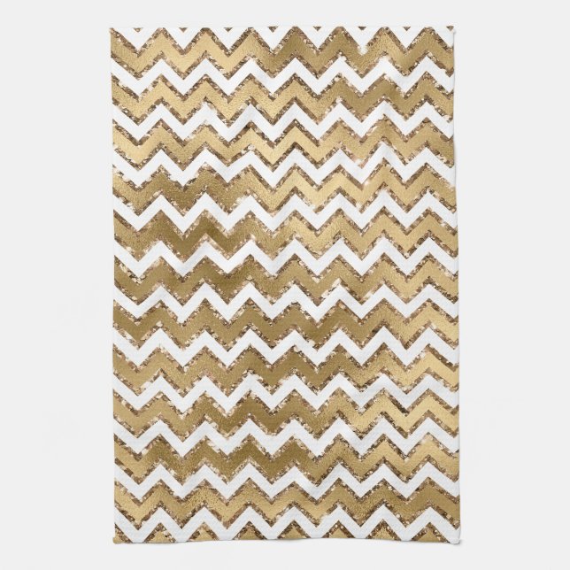 Glam Gold White Zigzag Streifen Geschirrtuch (Vertikal)