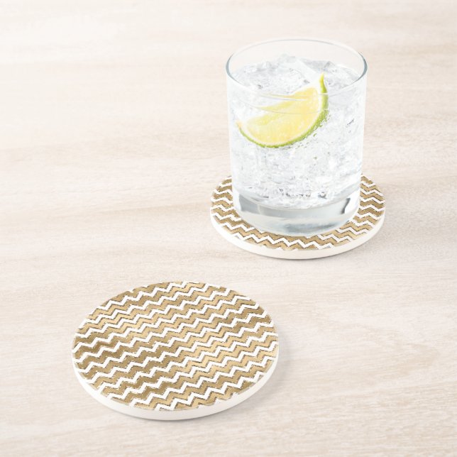 Glam Gold White Zigzag Streifen Getränkeuntersetzer (Seite)