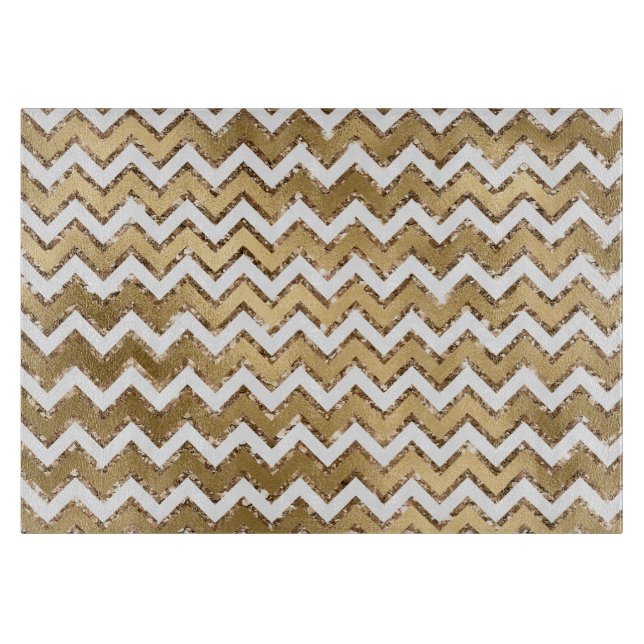 Glam Gold White Zigzag Streifen Schneidebrett (Vorderseite)
