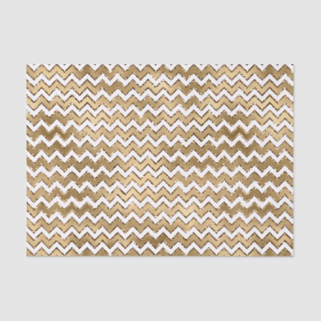 Glam Gold White Zigzag Streifen Seidenpapier (Vorderseite)