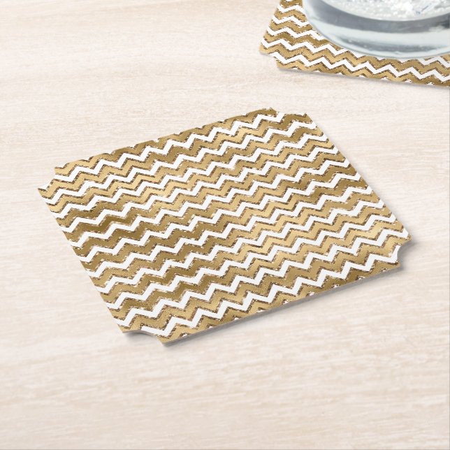 Glam Gold White Zigzag Streifen Untersetzer (angewinkelt)