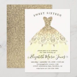 Glam Gold Yellow Sparkle Dress Sweet 16. Geburtsta Einladung