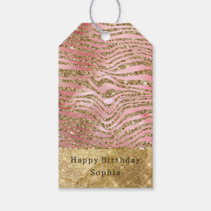 Glam Gold Zebra Glitzer Rosa Fell Geschenkanhänger