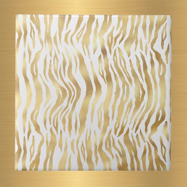 Glam Gold Zebra Print White Fliese (Von Creator hochgeladen)
