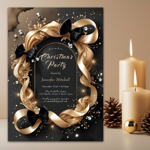 Glam Goldband schwarze Schleife Weihnachtsfeier Einladung