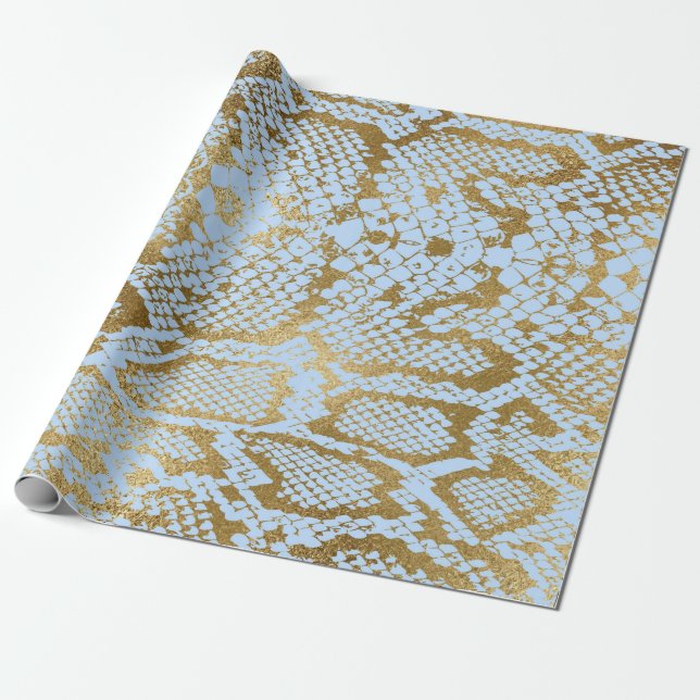 Glam Golden Blue Python Snake Skin Vip Geschenkpapier (Ungerollt)