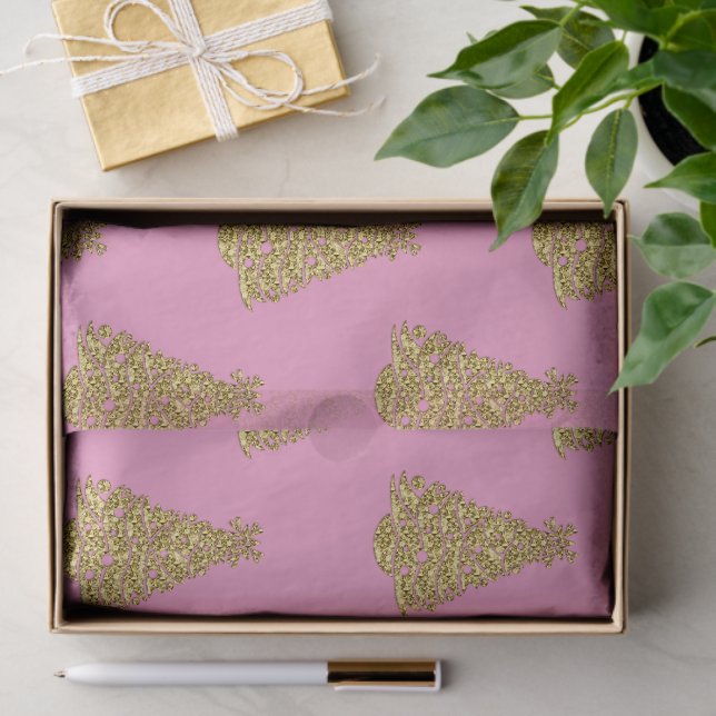 Glam Golden Christmas Trees on Pink Christmas Seidenpapier (Geschenk)