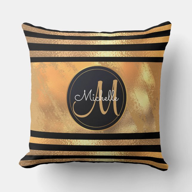 Glam Golden Glitzer Glitzern Monogram Name Hochzei Kissen (Vorderseite)