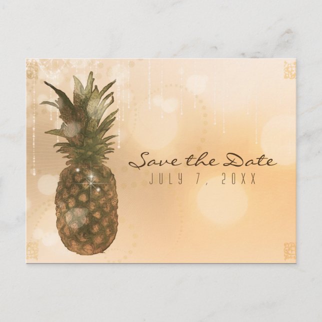 Glam Golden Pineaple Save the Date Ankündigungspostkarte (Vorderseite)